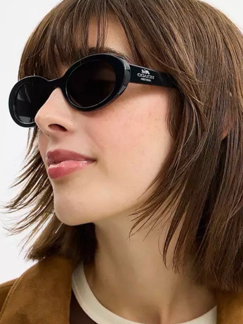 Coach Women's Black Oval Sunglasses with Dark Lenses - Picture 4 of 11